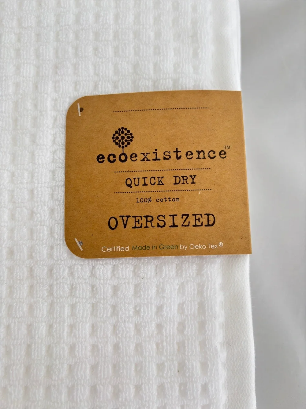 NWT 2Pc Ecoexistence Waffle Luxury Bath Towels in Pure White Soft Cotton